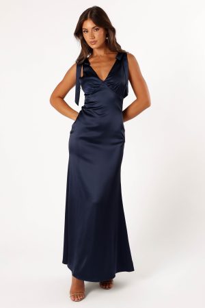 Xavier Bow Shoulder Maxi Dress – Navy