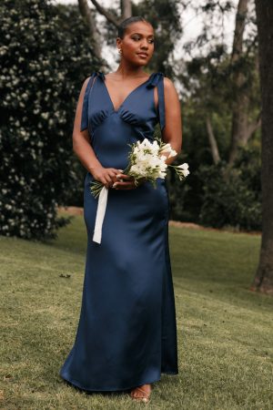 Xavier Bow Shoulder Maxi Dress – Navy
