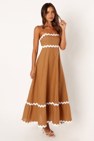Yana Maxi Dress – Tan White