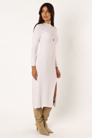 Zayla Long Sleeve Midi Dress – Cream