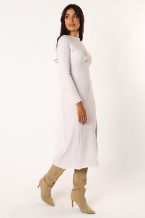 Zayla Long Sleeve Midi Dress – Cream