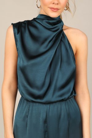 Savannah One Shoulder Jumpsuit – Teal