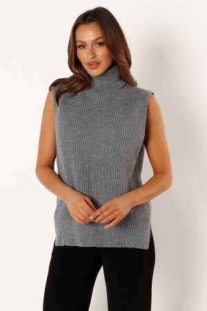 Celaena Turtleneck Sleeveless Sweater – Grey