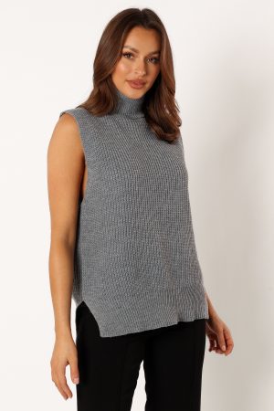 Celaena Turtleneck Sleeveless Sweater – Grey