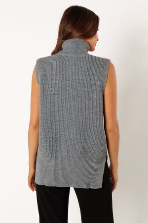 Celaena Turtleneck Sleeveless Sweater – Grey