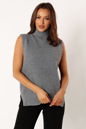 Celaena Turtleneck Sleeveless Sweater – Grey