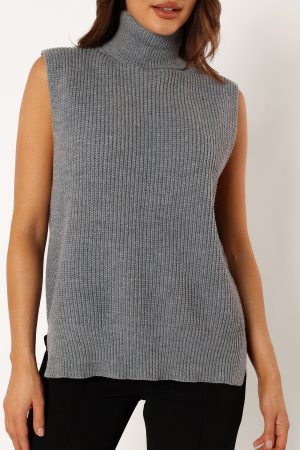 Celaena Turtleneck Sleeveless Sweater – Grey