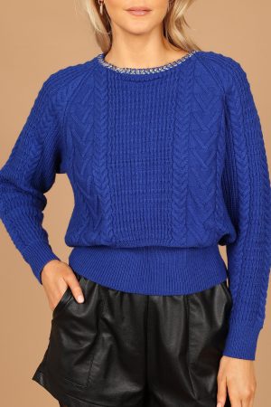 Liv Chain Detail Knit Sweater – Blue