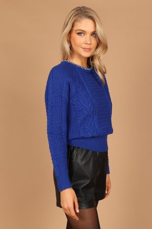 Liv Chain Detail Knit Sweater – Blue