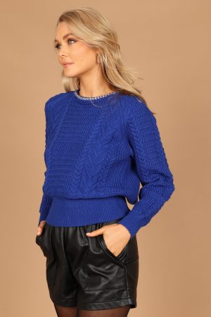 Liv Chain Detail Knit Sweater – Blue