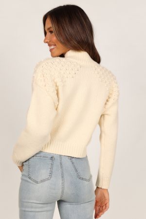 Mia Textured Shoulder Knit Sweater – Cream