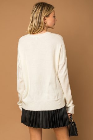 Poppy Cursive Cheer Knit Sweater – White