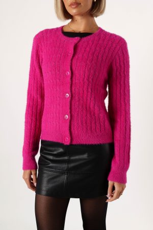 Ryann Button Front Cardigan – Magenta
