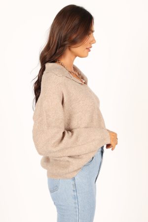 Shay Collar Knit Sweater – Beige