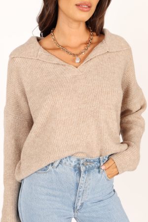 Shay Collar Knit Sweater – Beige