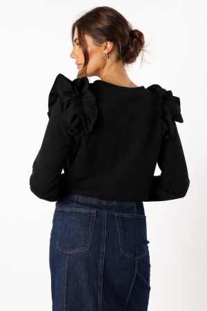 Cora Ruffle Sleeve Sweatshirt – Black