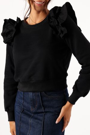Cora Ruffle Sleeve Sweatshirt – Black