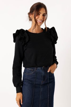 Cora Ruffle Sleeve Sweatshirt – Black