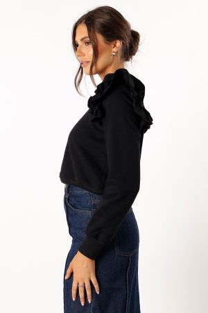 Cora Ruffle Sleeve Sweatshirt – Black