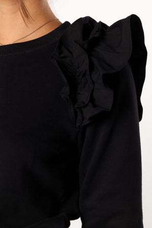 Cora Ruffle Sleeve Sweatshirt – Black