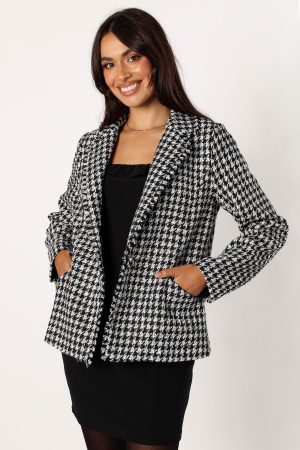 Leighton Houndstooth Blazer – Cream