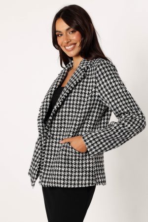 Leighton Houndstooth Blazer – Cream