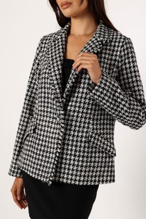 Leighton Houndstooth Blazer – Cream