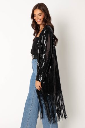Miriam Sequin Fringe Duster – Black