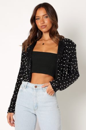 Monica All Over Pearl Crop Jacket – Black