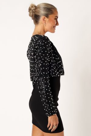 Monica All Over Pearl Crop Jacket – Black