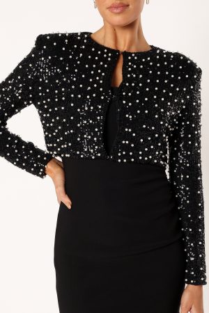Monica All Over Pearl Crop Jacket – Black