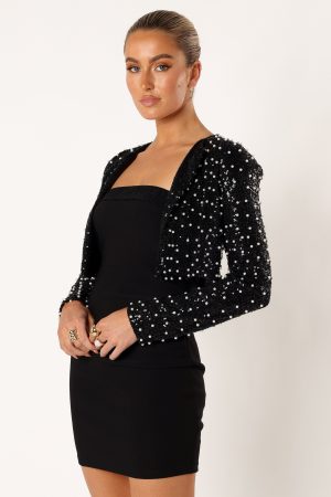 Monica All Over Pearl Crop Jacket – Black