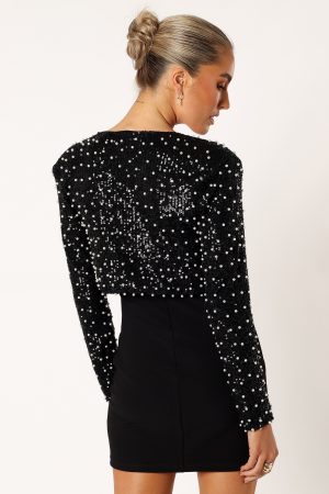 Monica All Over Pearl Crop Jacket – Black
