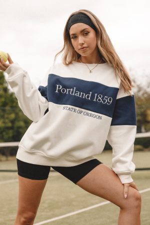 Portland Colorblock Oversized Sweatshirt – White Navy