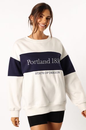 Portland Colorblock Oversized Sweatshirt – White Navy