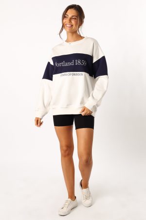 Portland Colorblock Oversized Sweatshirt – White Navy