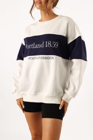 Portland Colorblock Oversized Sweatshirt – White Navy