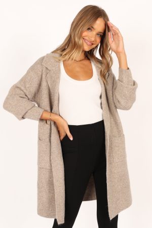 Skylar Open Front Coatigan – Taupe