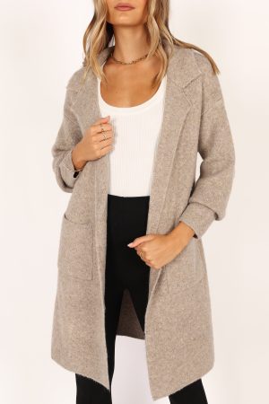 Skylar Open Front Coatigan – Taupe