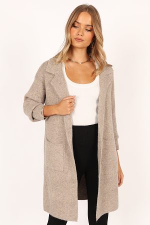 Skylar Open Front Coatigan – Taupe