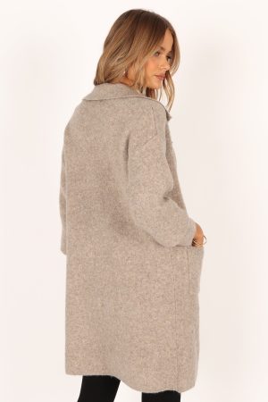 Skylar Open Front Coatigan – Taupe