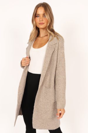 Skylar Open Front Coatigan – Taupe