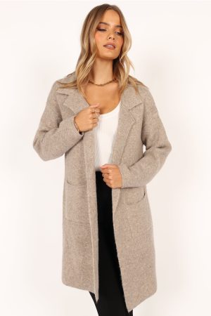 Skylar Open Front Coatigan – Taupe
