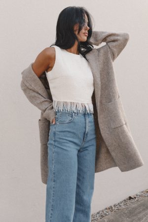 Skylar Open Front Coatigan – Taupe