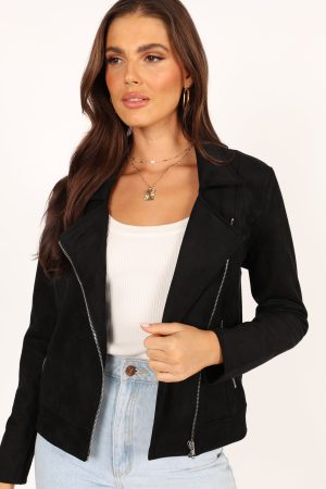 Spencer Faux Suede Moto Jacket – Black