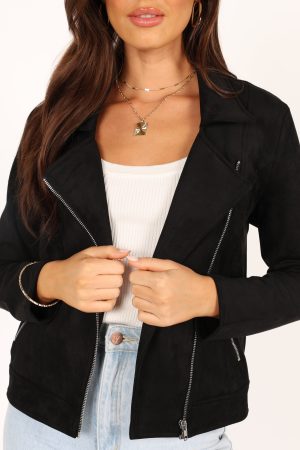 Spencer Faux Suede Moto Jacket – Black