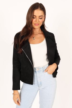 Spencer Faux Suede Moto Jacket – Black