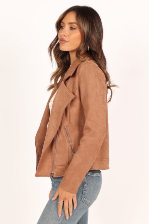 Spencer Faux Suede Moto Jacket – Tan