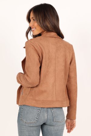 Spencer Faux Suede Moto Jacket – Tan