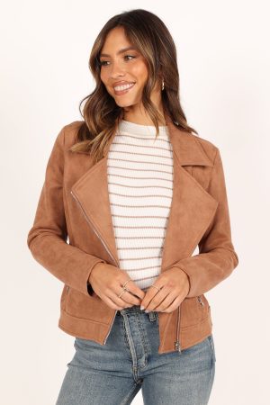Spencer Faux Suede Moto Jacket – Tan